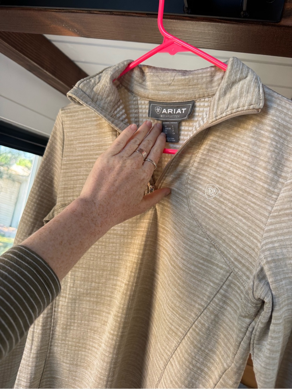 Ariat Beige Striped Quarter-Zip Pullover